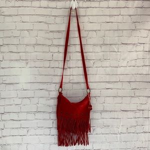 Western fringe Genuine Leather red cross body bag
